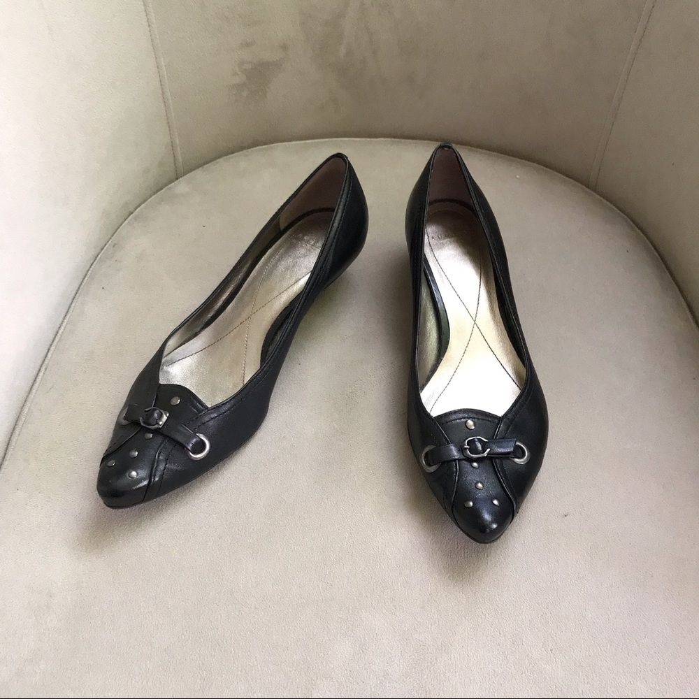 Audrey Brooke stud and buckle kitten heel